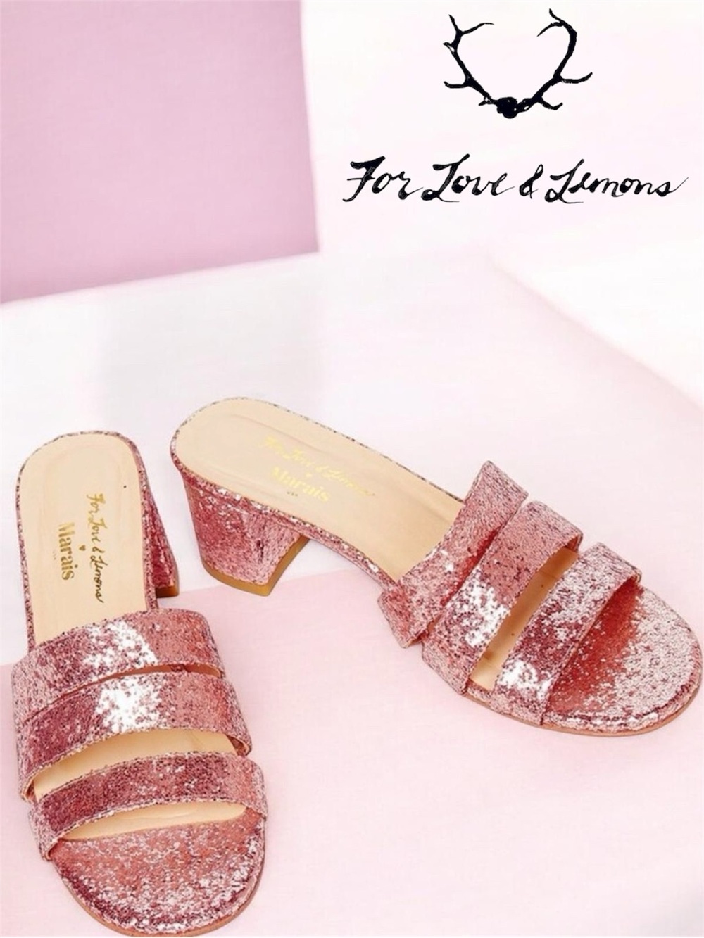 Size 10 For Love and Lemons x Marais Jane Mule — Pink Glitter Leather